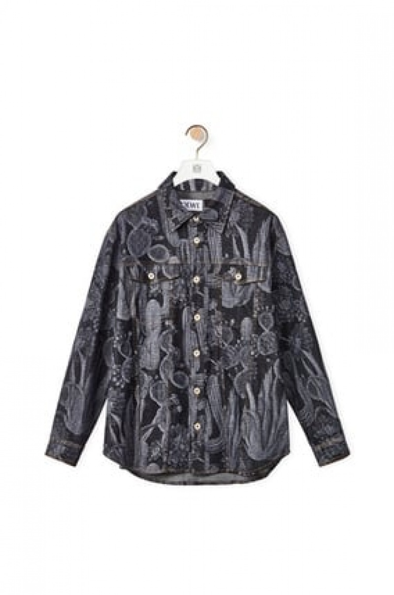 Camisas Loewe Cactus print overshirt in cotton Hombre Negras | 549NULEBA