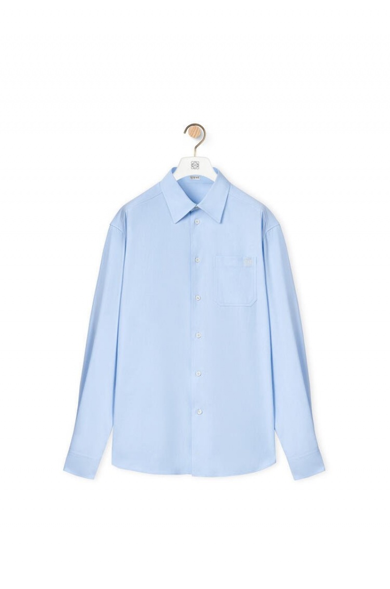 Camisas Loewe Chest pocket check shirt in cotton Hombre Azules | 642LEDITS