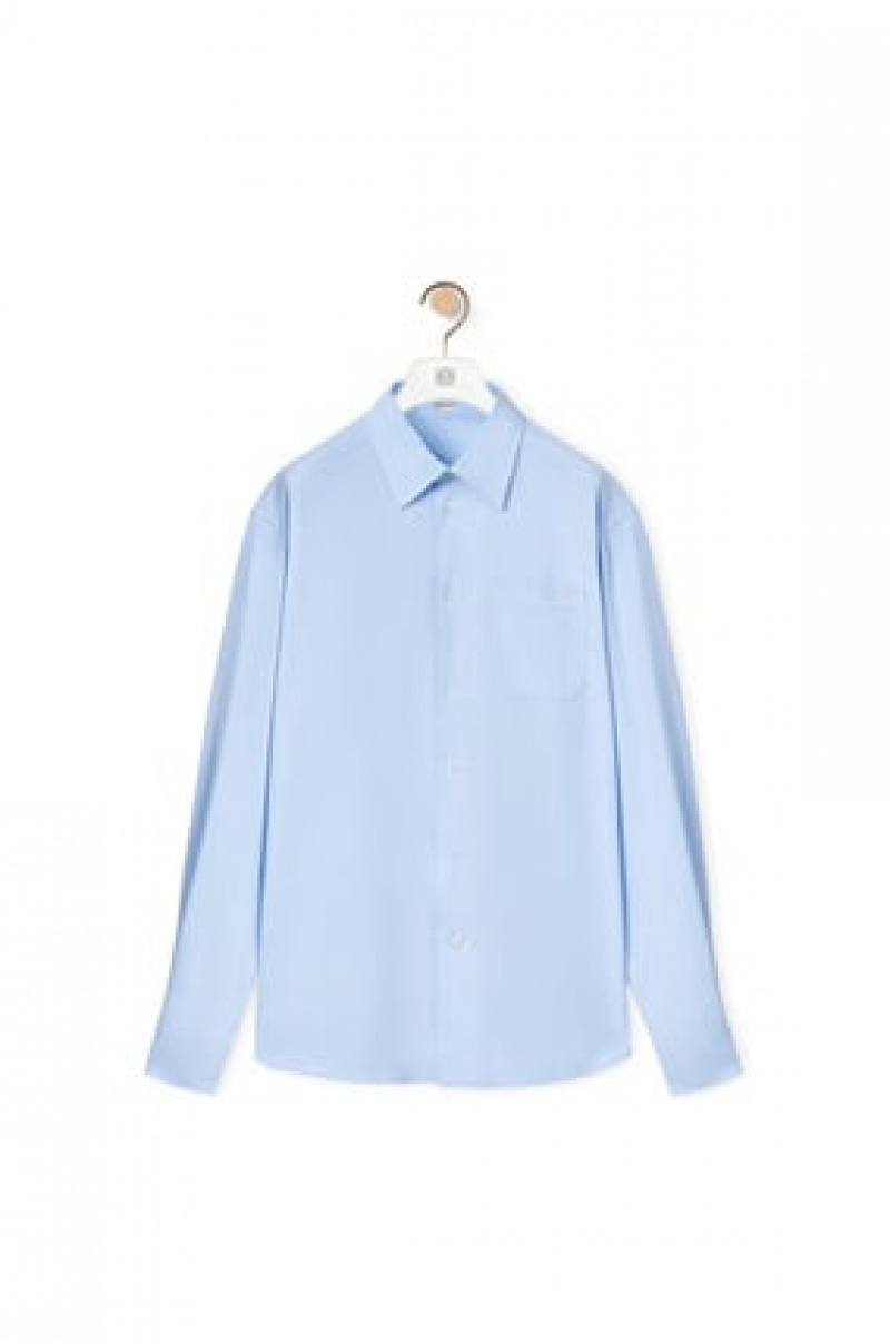 Camisas Loewe Chest pocket check shirt in cotton Hombre Azules | 642LEDITS