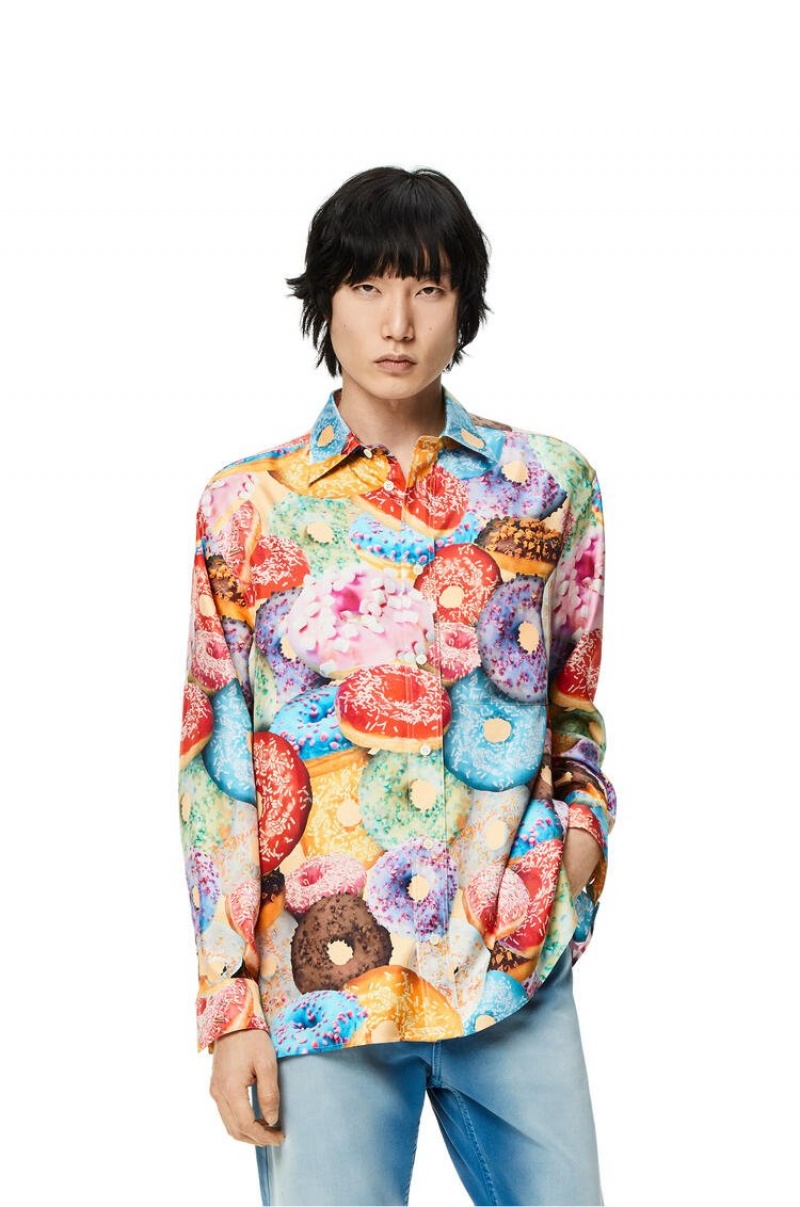 Camisas Loewe Doughnut shirt in silk Hombre Multicolor | 954WYQXEO