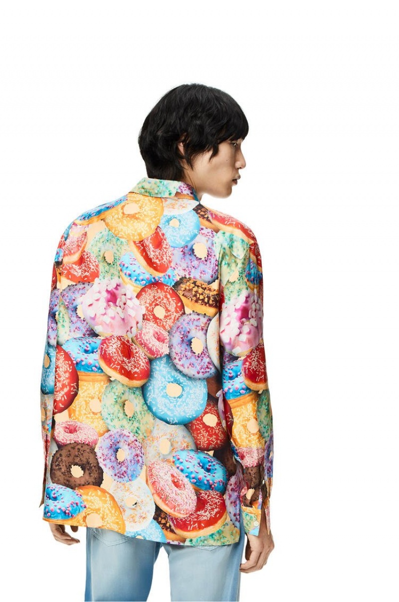 Camisas Loewe Doughnut shirt in silk Hombre Multicolor | 954WYQXEO