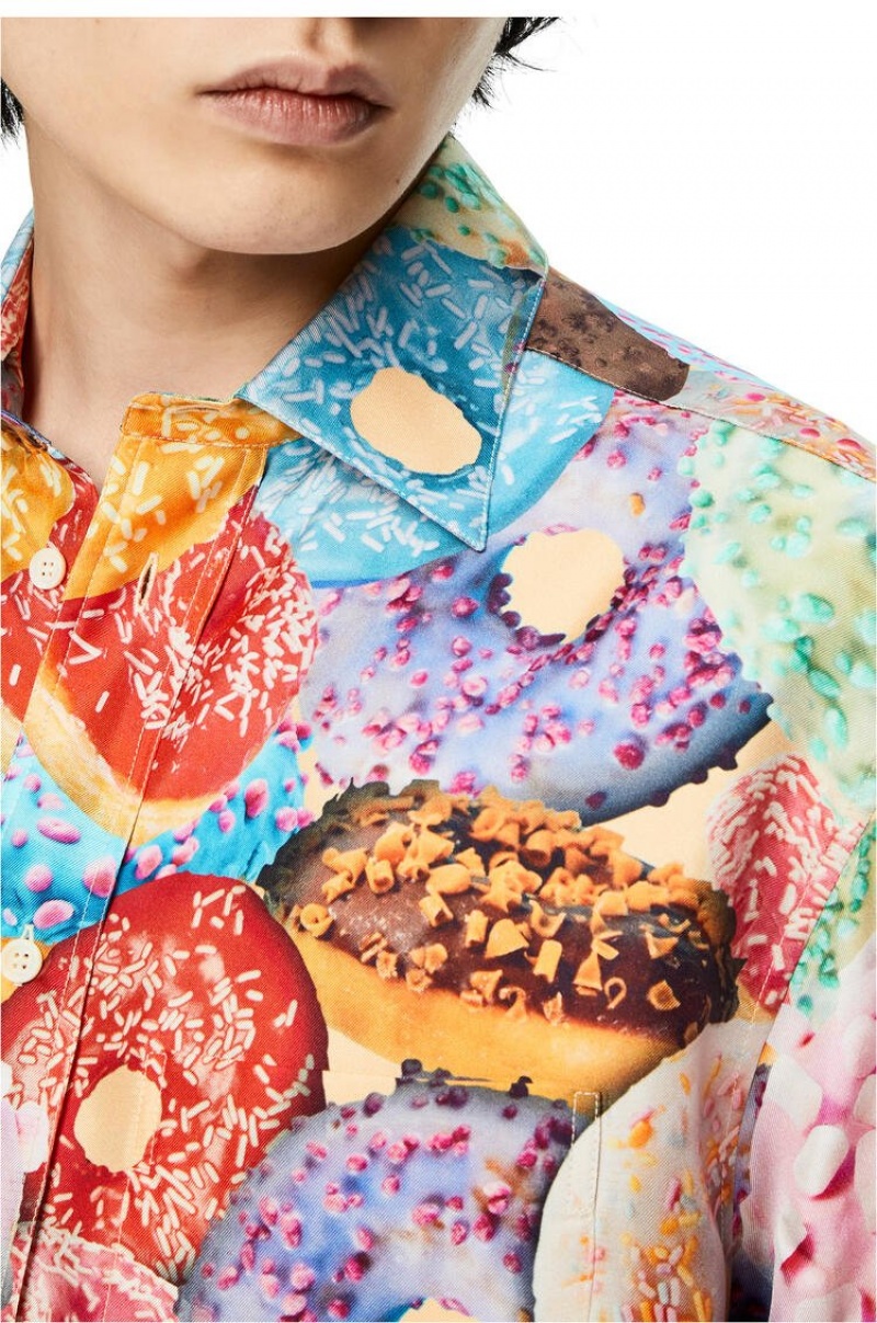 Camisas Loewe Doughnut shirt in silk Hombre Multicolor | 954WYQXEO