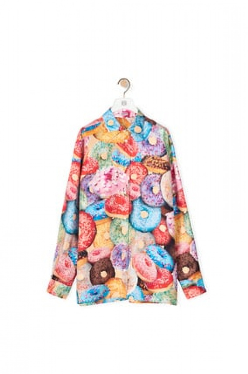 Camisas Loewe Doughnut shirt in silk Hombre Multicolor | 954WYQXEO