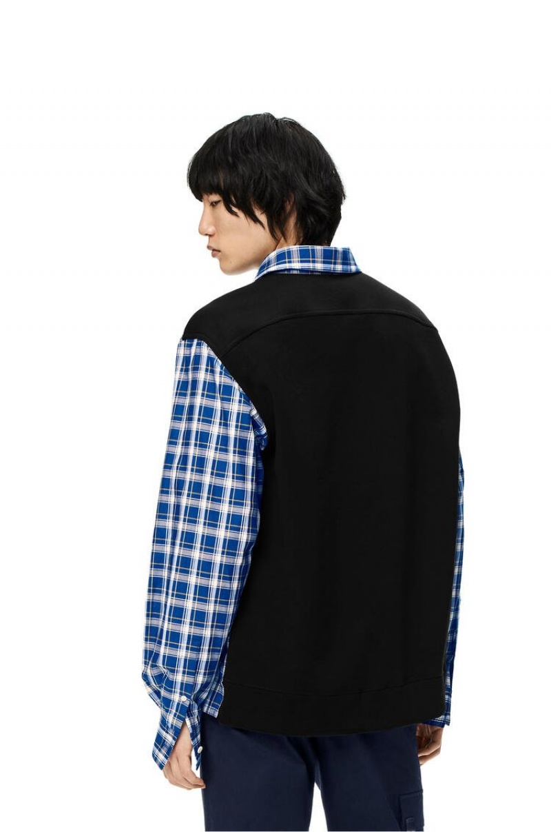 Camisas Loewe Fleece back check shirt in cotton Hombre Negras Azules | 046HUDOXA