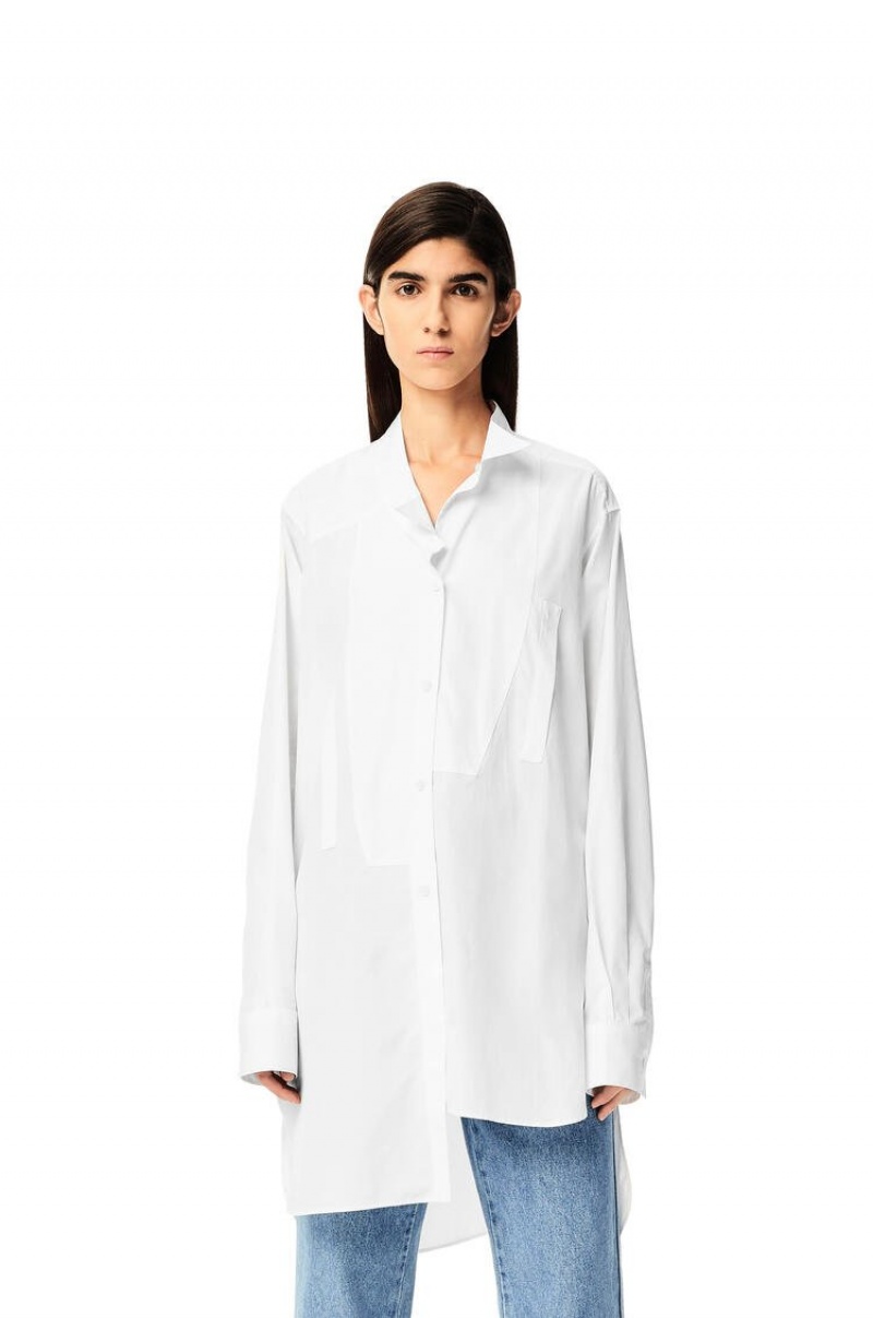 Camisas Loewe Long asymmetric shirt in cotton Mujer Blancas | 524WDEGQN