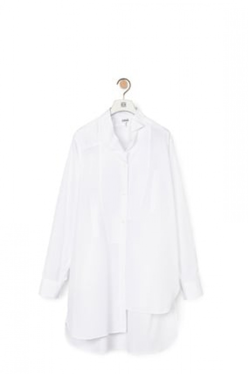 Camisas Loewe Long asymmetric shirt in cotton Mujer Blancas | 524WDEGQN