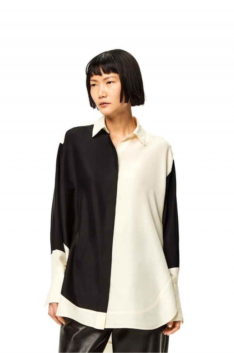 Camisas Loewe Long shirt in silk Mujer Negras Blancas | 941XTINVC