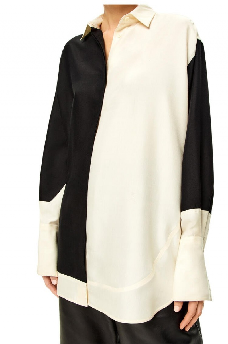 Camisas Loewe Long shirt in silk Mujer Negras Blancas | 941XTINVC