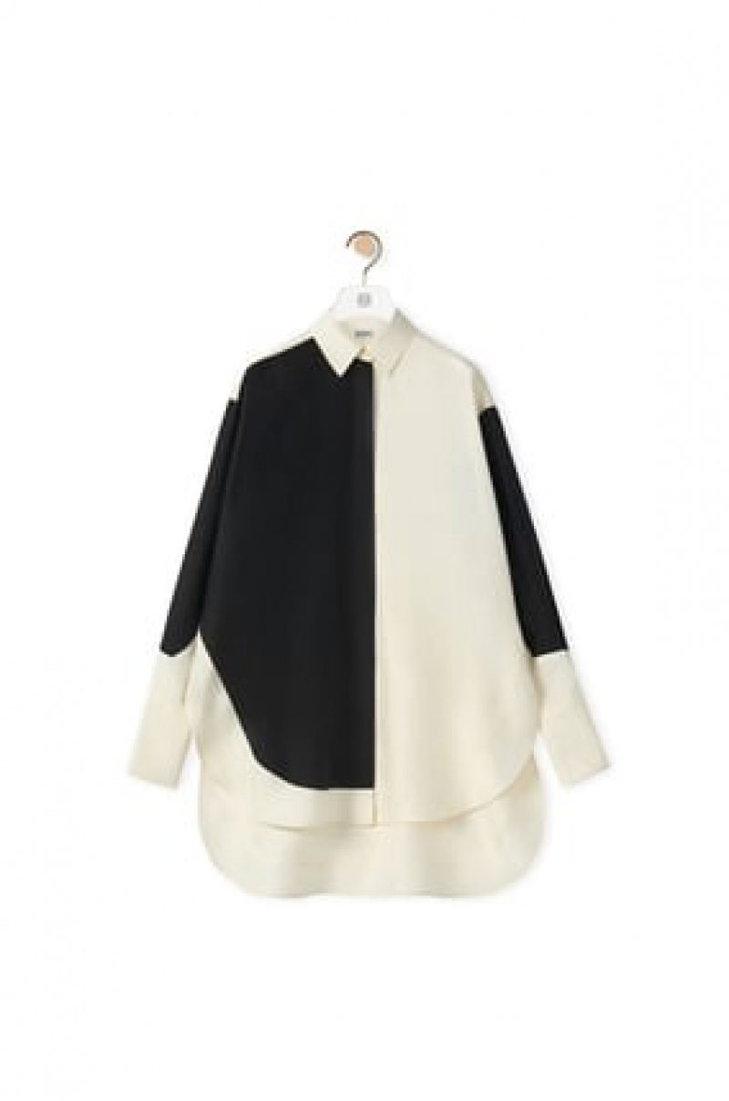 Camisas Loewe Long shirt in silk Mujer Negras Blancas | 941XTINVC