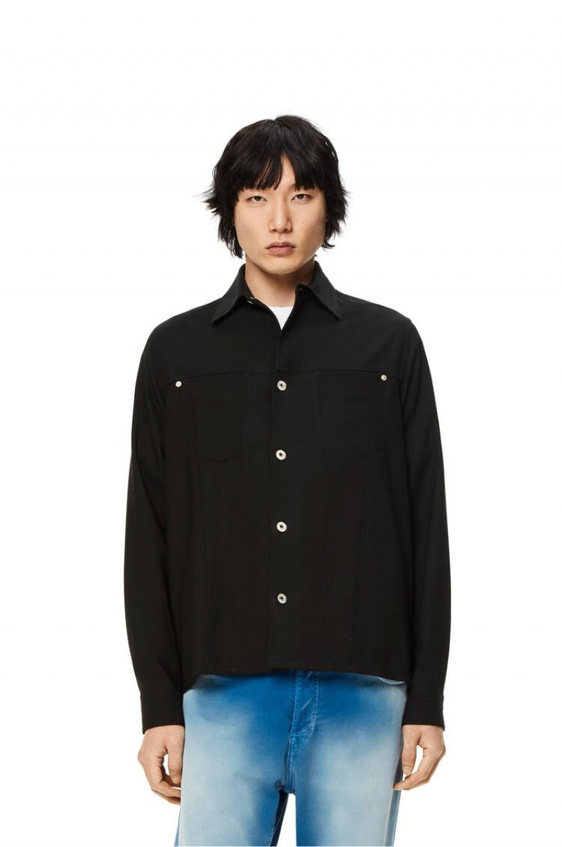 Camisas Loewe Metal button overshirt in wool Hombre Negras | 982WIECQG