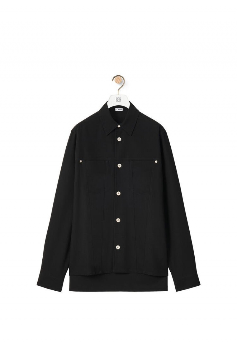 Camisas Loewe Metal button overshirt in wool Hombre Negras | 982WIECQG