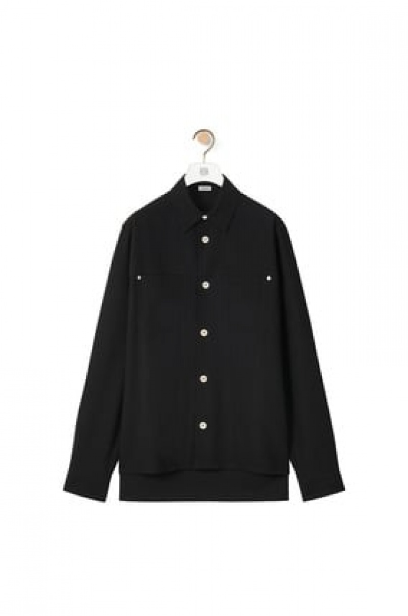 Camisas Loewe Metal button overshirt in wool Hombre Negras | 982WIECQG