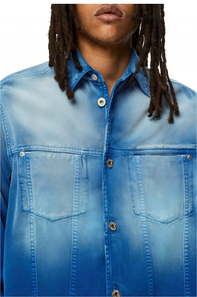 Camisas Loewe Overshirt in sunbleach denim Hombre Azules | 974NJGZDT