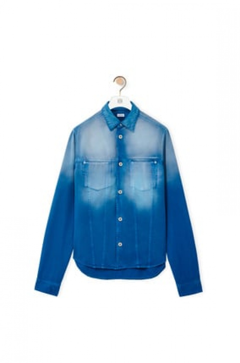 Camisas Loewe Overshirt in sunbleach denim Hombre Azules | 974NJGZDT