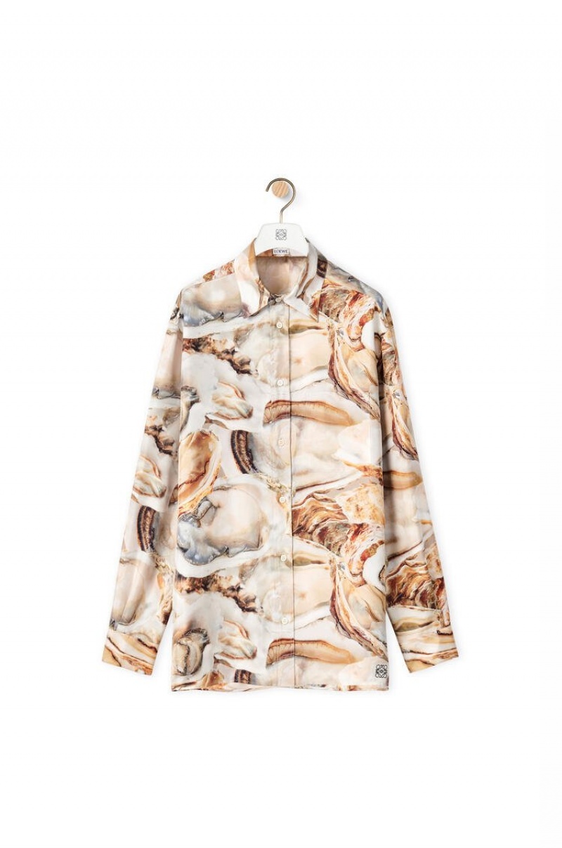 Camisas Loewe Oyster print shirt in silk Hombre Beige Claro Multicolor | 492RLJDMO