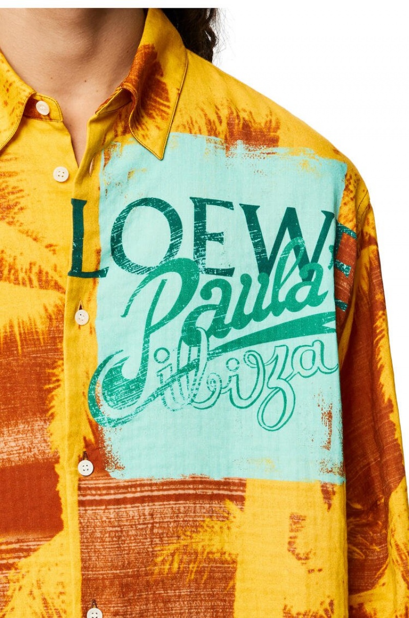 Camisas Loewe Palm print shirt in cotton Hombre Amarillo Naranjas | 416LUCIBE