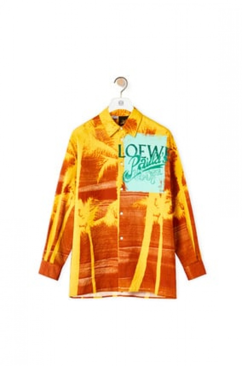 Camisas Loewe Palm print shirt in cotton Hombre Amarillo Naranjas | 416LUCIBE