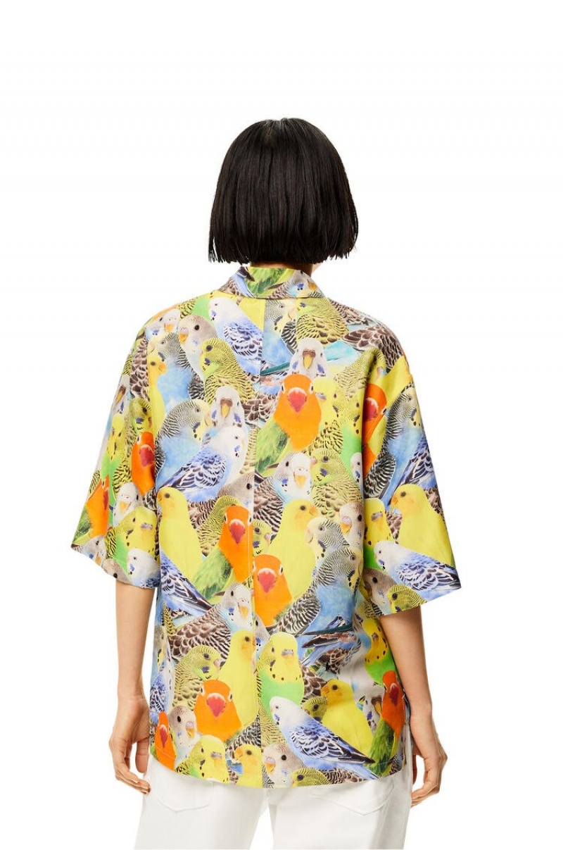 Camisas Loewe Parrots print shirt in silk Mujer Naranjas Azules Amarillo | 173QWHOXD