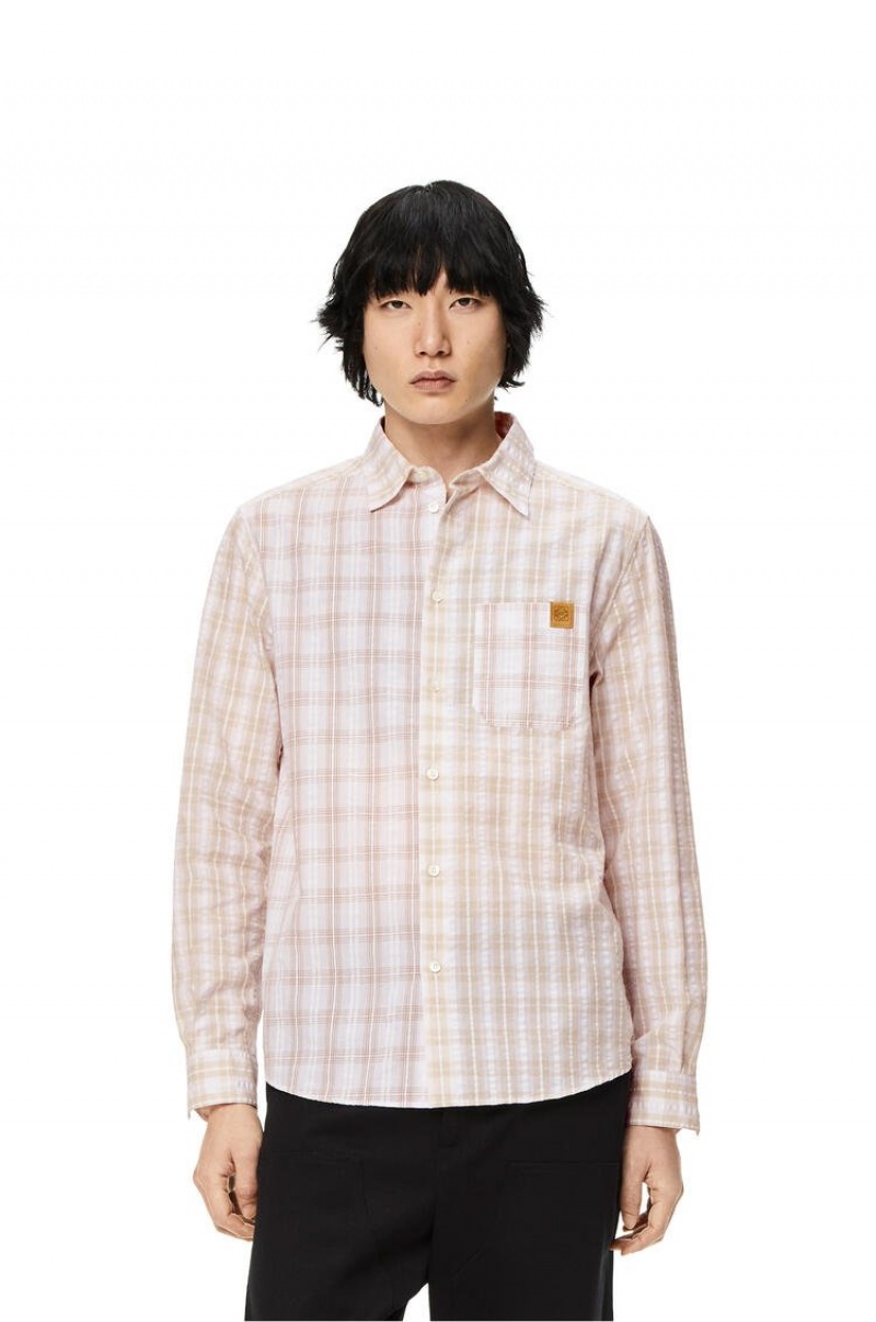 Camisas Loewe Patchwork check shirt in cotton Hombre Blancas Beige | 218IMOJPS