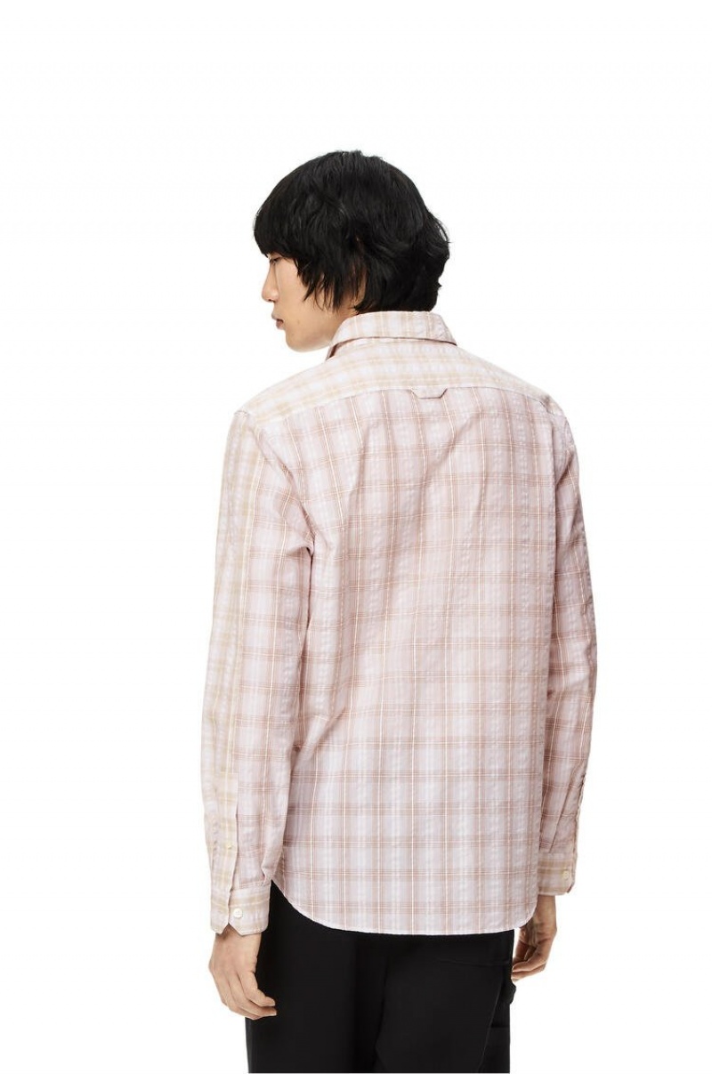 Camisas Loewe Patchwork check shirt in cotton Hombre Blancas Beige | 218IMOJPS