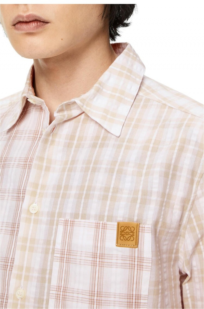 Camisas Loewe Patchwork check shirt in cotton Hombre Blancas Beige | 218IMOJPS