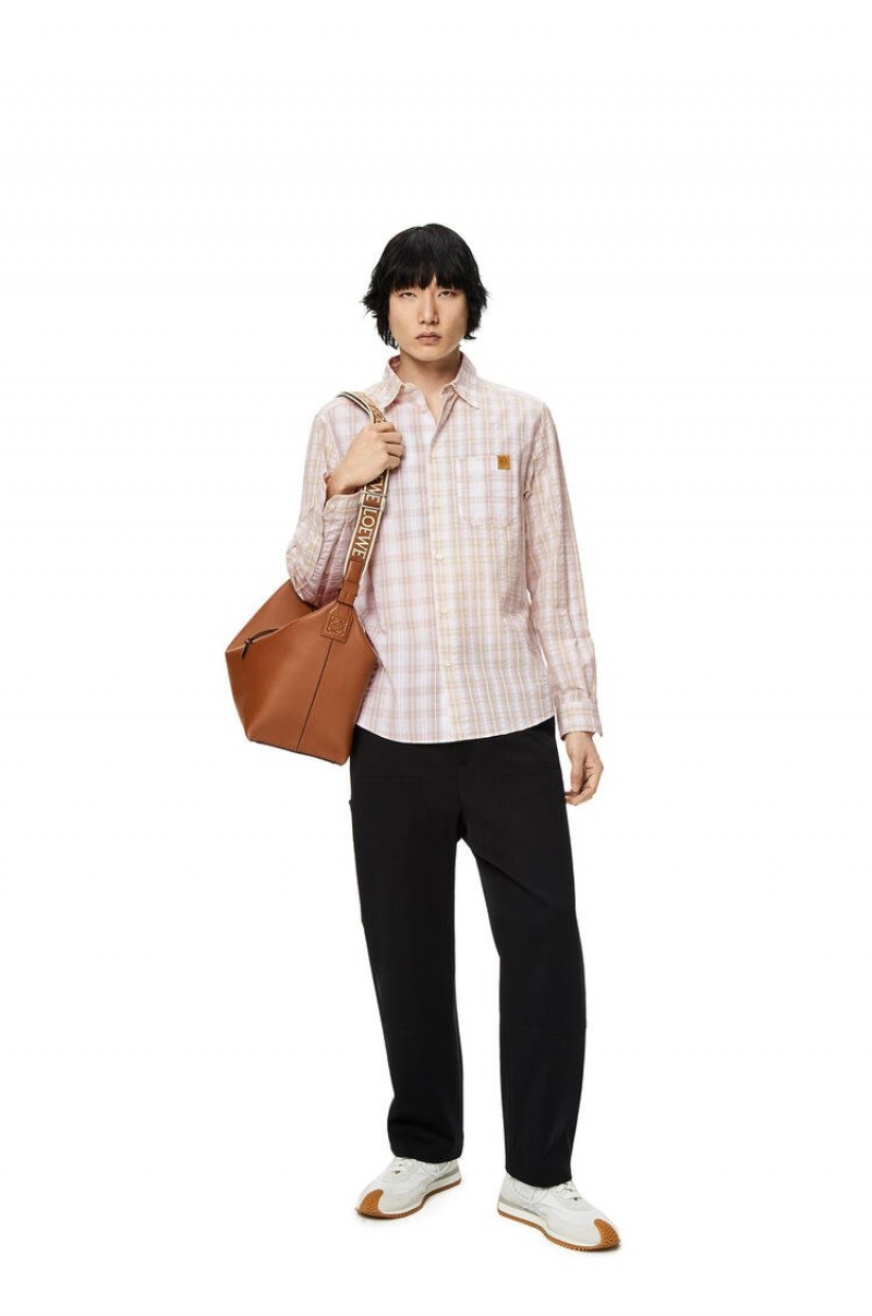 Camisas Loewe Patchwork check shirt in cotton Hombre Blancas Beige | 218IMOJPS