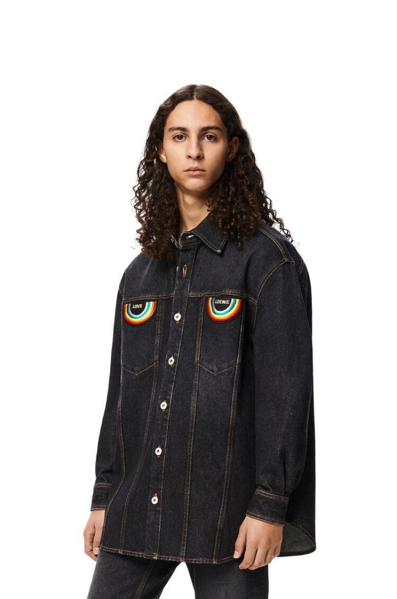 Camisas Loewe Rainbow patch overshirt in denim Hombre Negras | 567FLBNUG