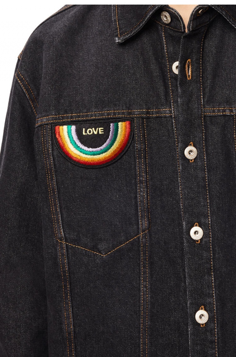 Camisas Loewe Rainbow patch overshirt in denim Hombre Negras | 567FLBNUG