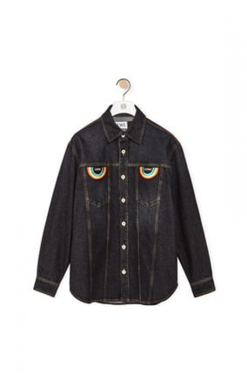 Camisas Loewe Rainbow patch overshirt in denim Hombre Negras | 567FLBNUG