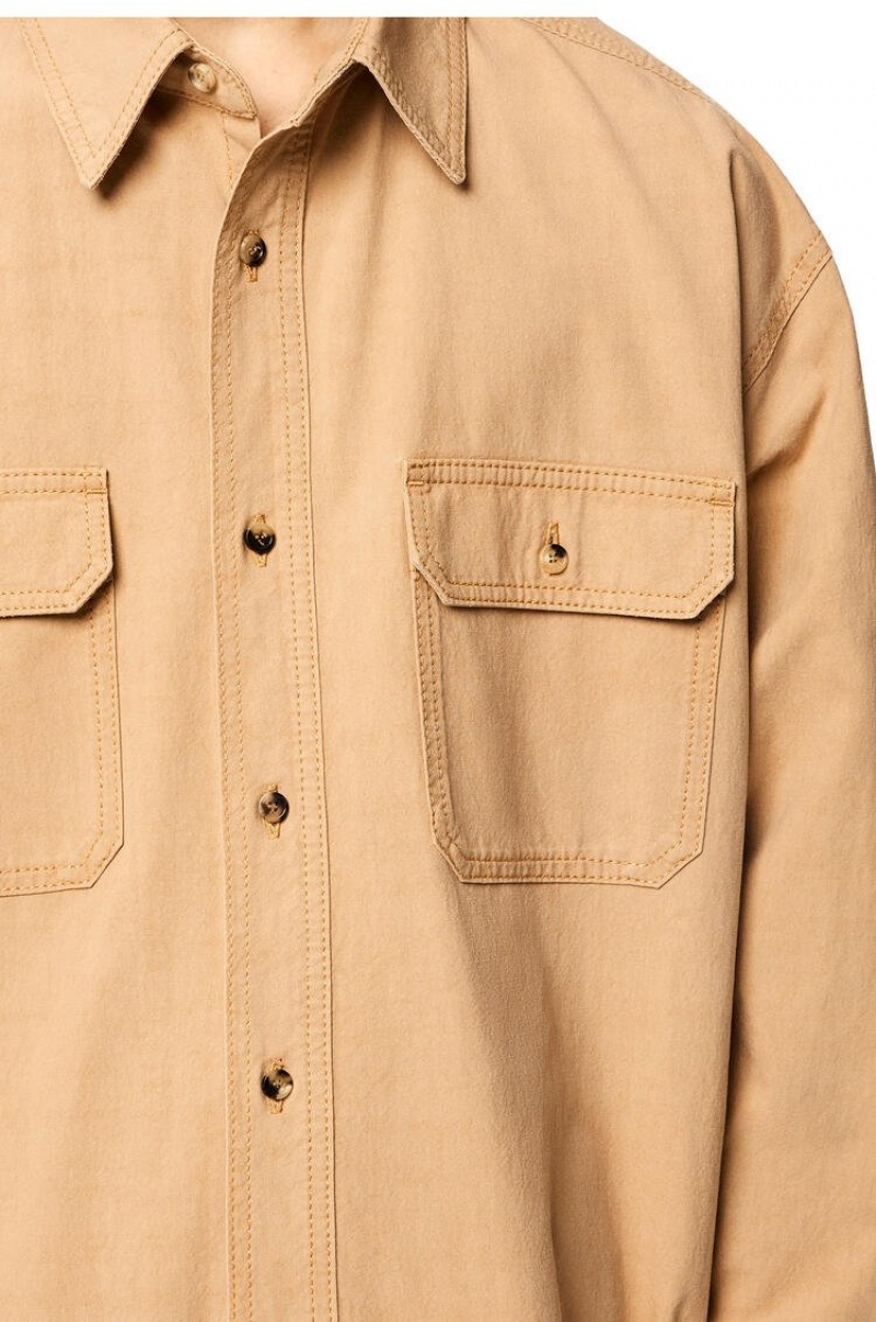 Camisas Loewe Relaxed chest pocket shirt in cotton and linen Hombre Make Up | 384FBRSGQ