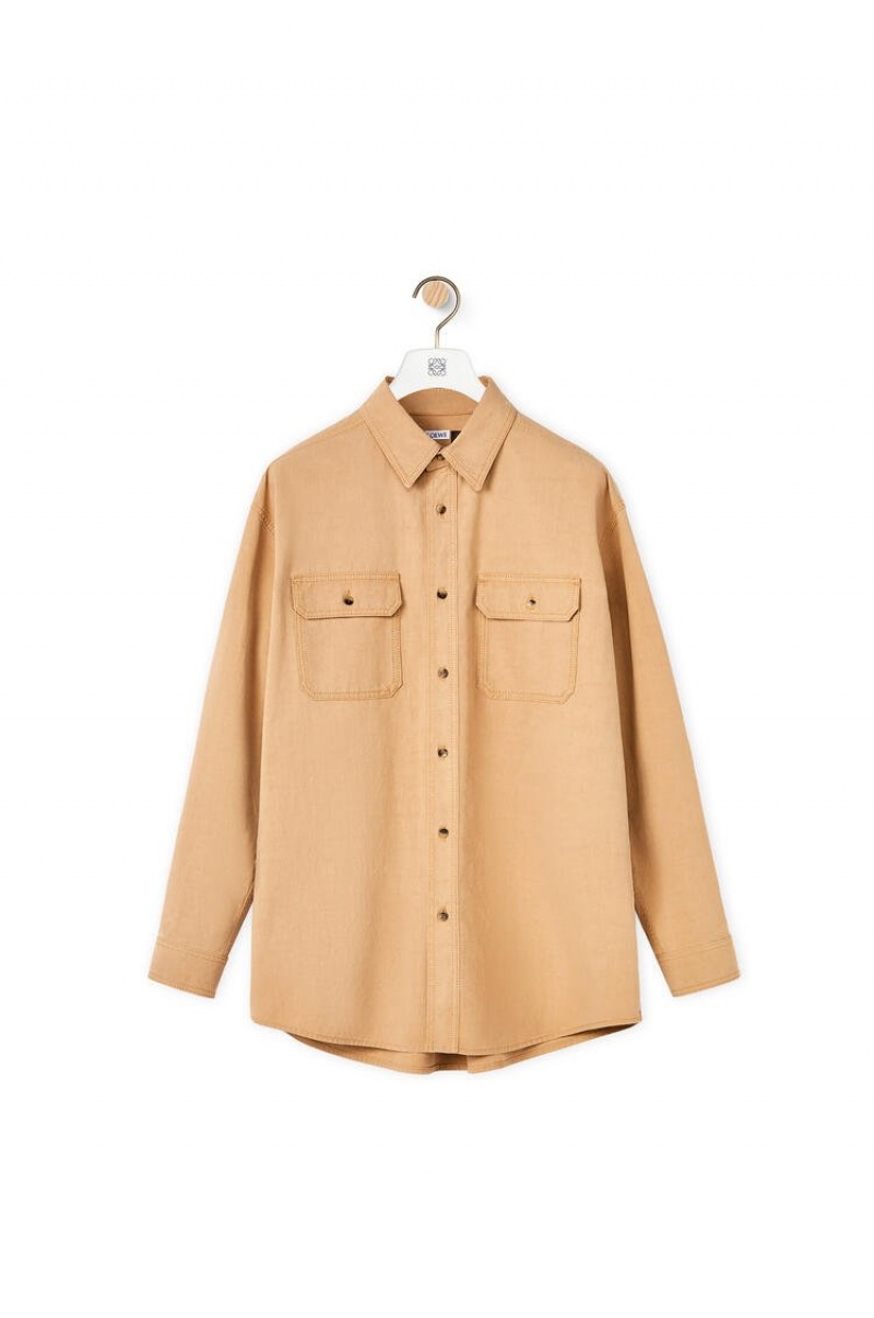 Camisas Loewe Relaxed chest pocket shirt in cotton and linen Hombre Make Up | 384FBRSGQ