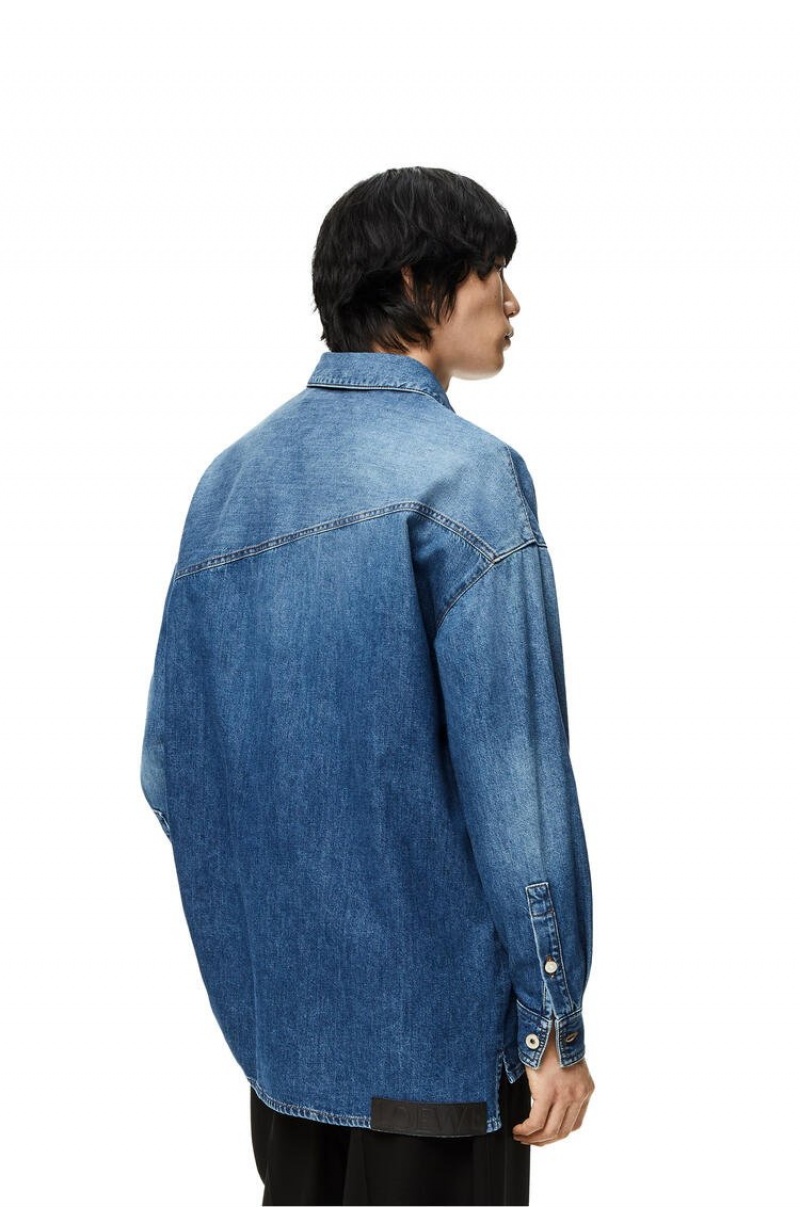 Camisas Loewe Slanted overshirt in washed denim Hombre Indigo Azules | 245RMYGNC