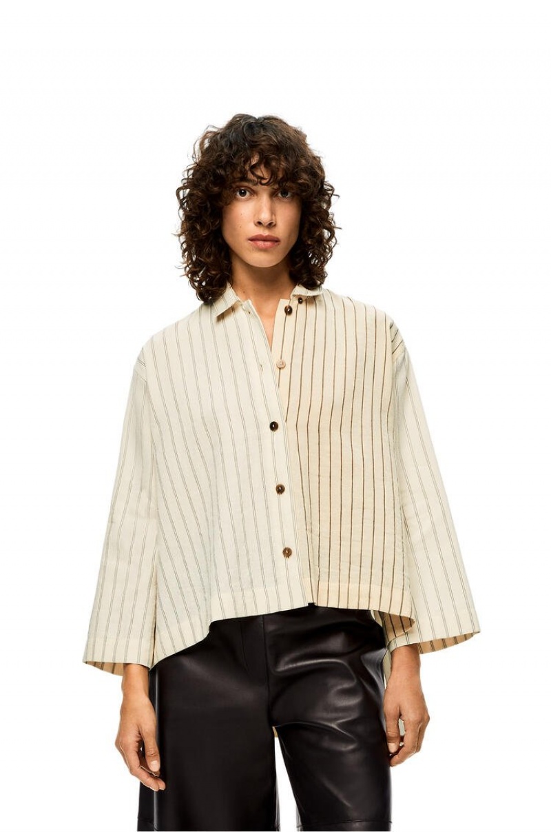 Camisas Loewe Stripe tunic shirt in cotton and linen Mujer Negras | 138MSOZVW