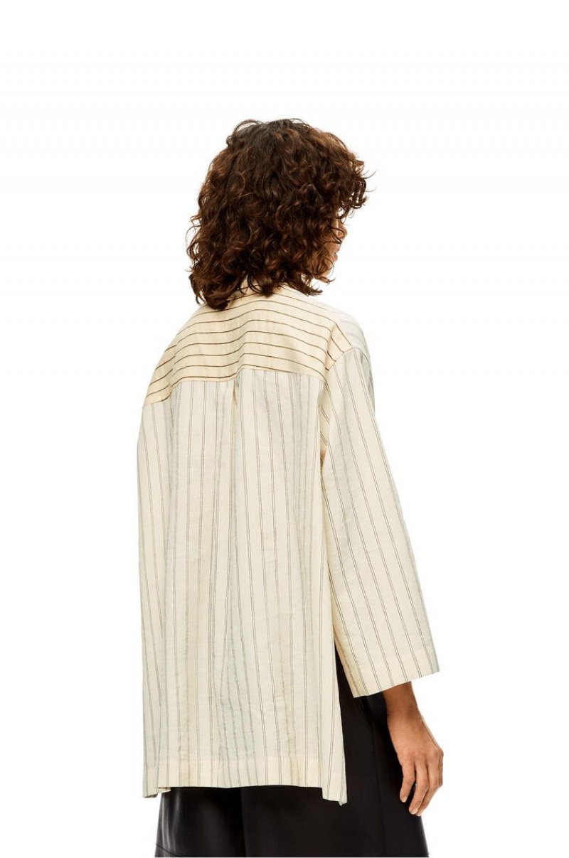 Camisas Loewe Stripe tunic shirt in cotton and linen Mujer Negras | 138MSOZVW