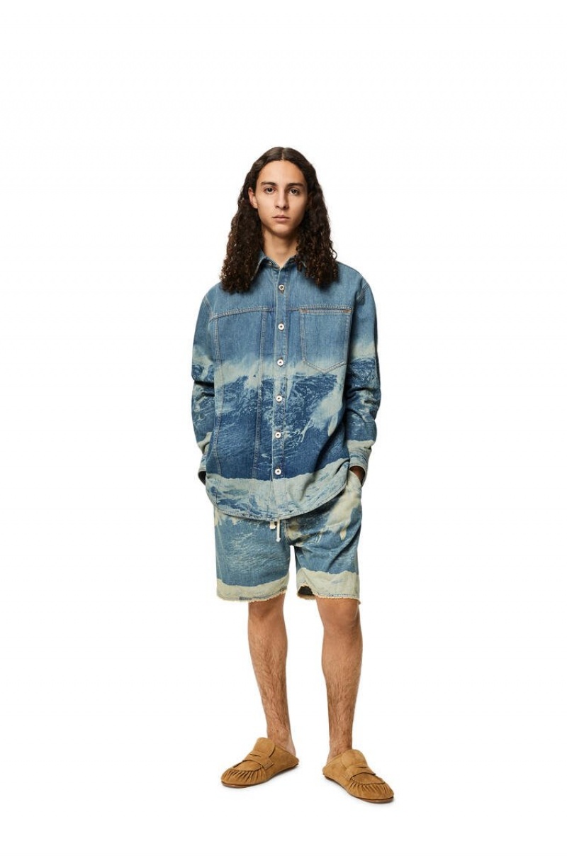 Camisas Loewe Surf print overshirt in denim Hombre Azules | 048SZCHKA