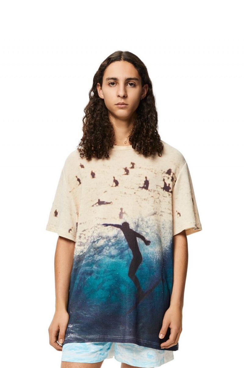 Camiseta Loewe All-over surf print T-shirt in cotton Hombre Azul Marino Azules | 574GYRVNT