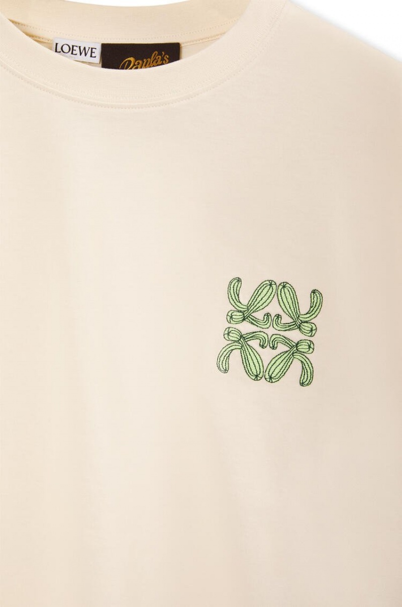 Camiseta Loewe Anagram cactus T-shirt in cotton Mujer Ecru | 389FTRQNH