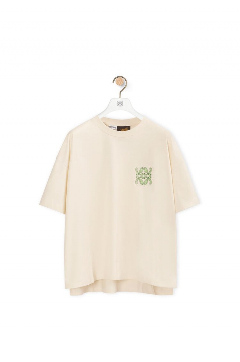 Camiseta Loewe Anagram cactus T-shirt in cotton Mujer Ecru | 389FTRQNH