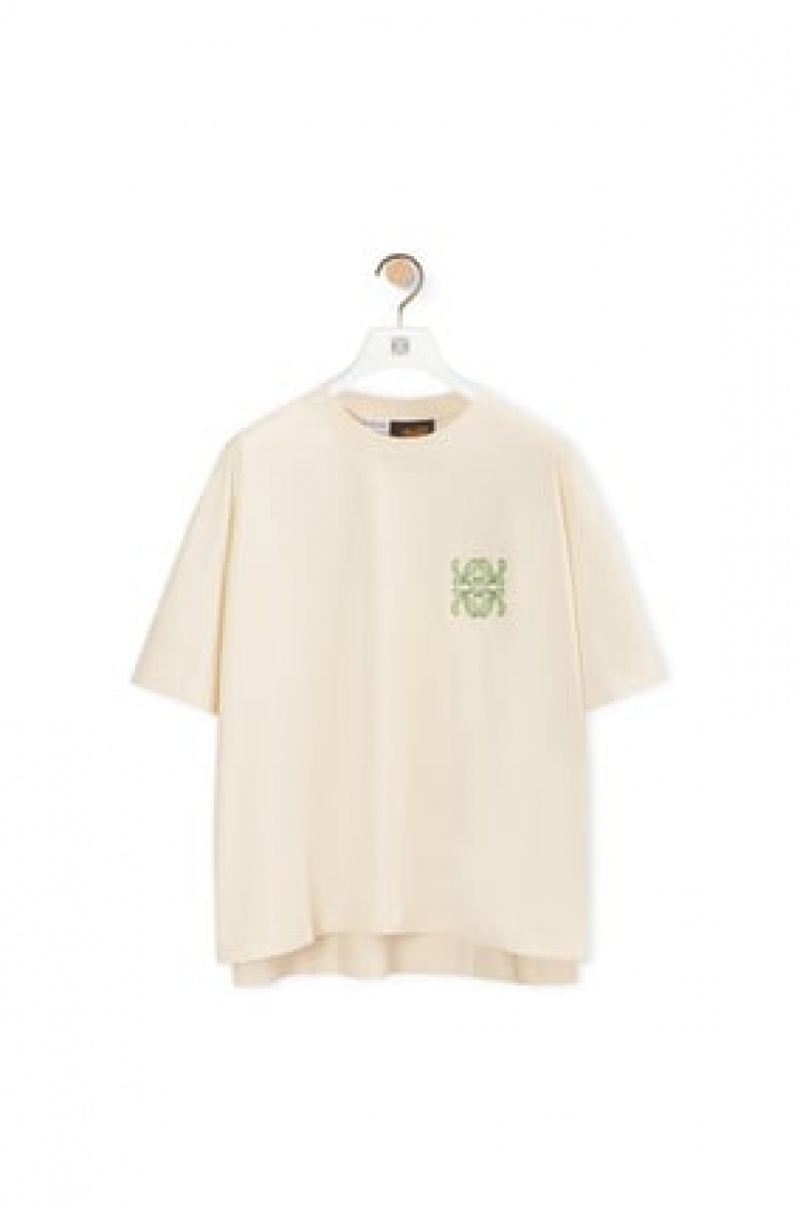 Camiseta Loewe Anagram cactus T-shirt in cotton Mujer Ecru | 389FTRQNH