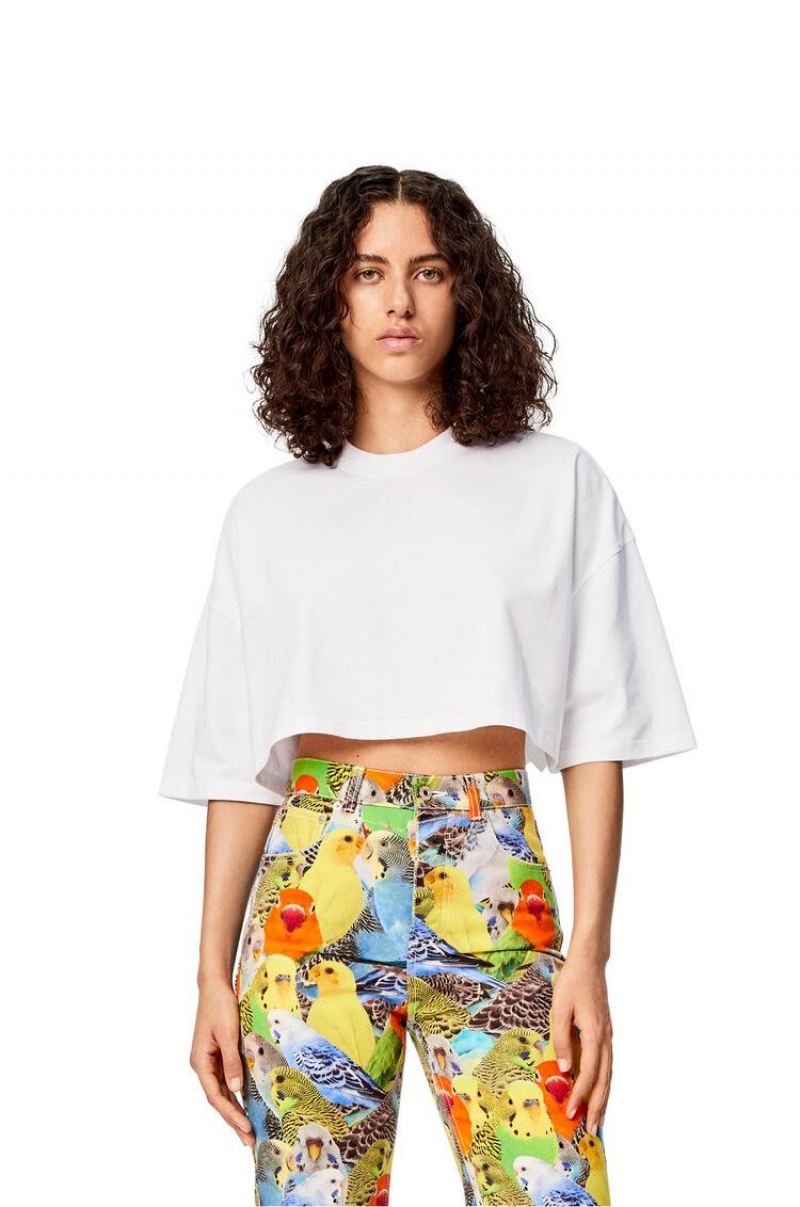 Camiseta Loewe Anagram cropped T-shirt in cotton Mujer Blancas | 290MBVJAU