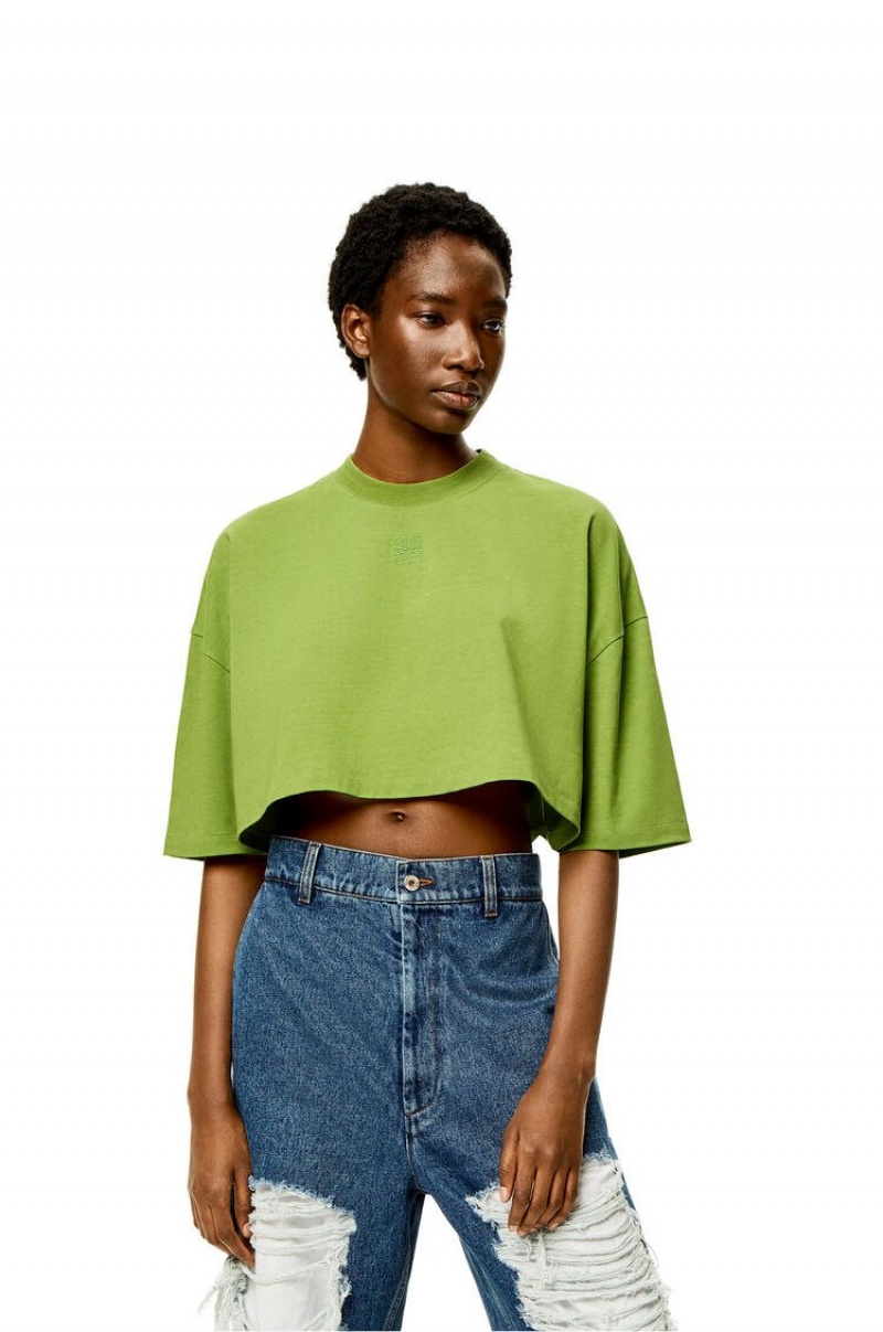 Camiseta Loewe Anagram cropped T-shirt in cotton Mujer Verde | 037RGNOFI