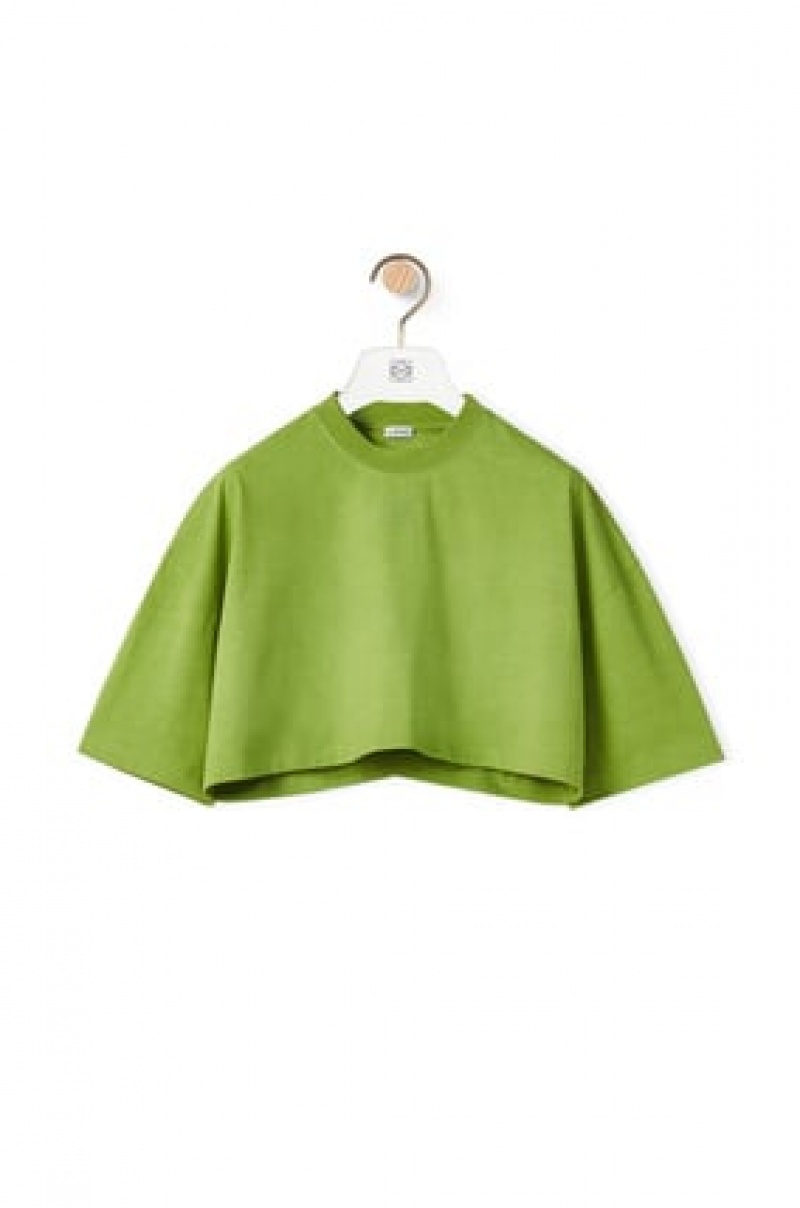 Camiseta Loewe Anagram cropped T-shirt in cotton Mujer Verde | 037RGNOFI