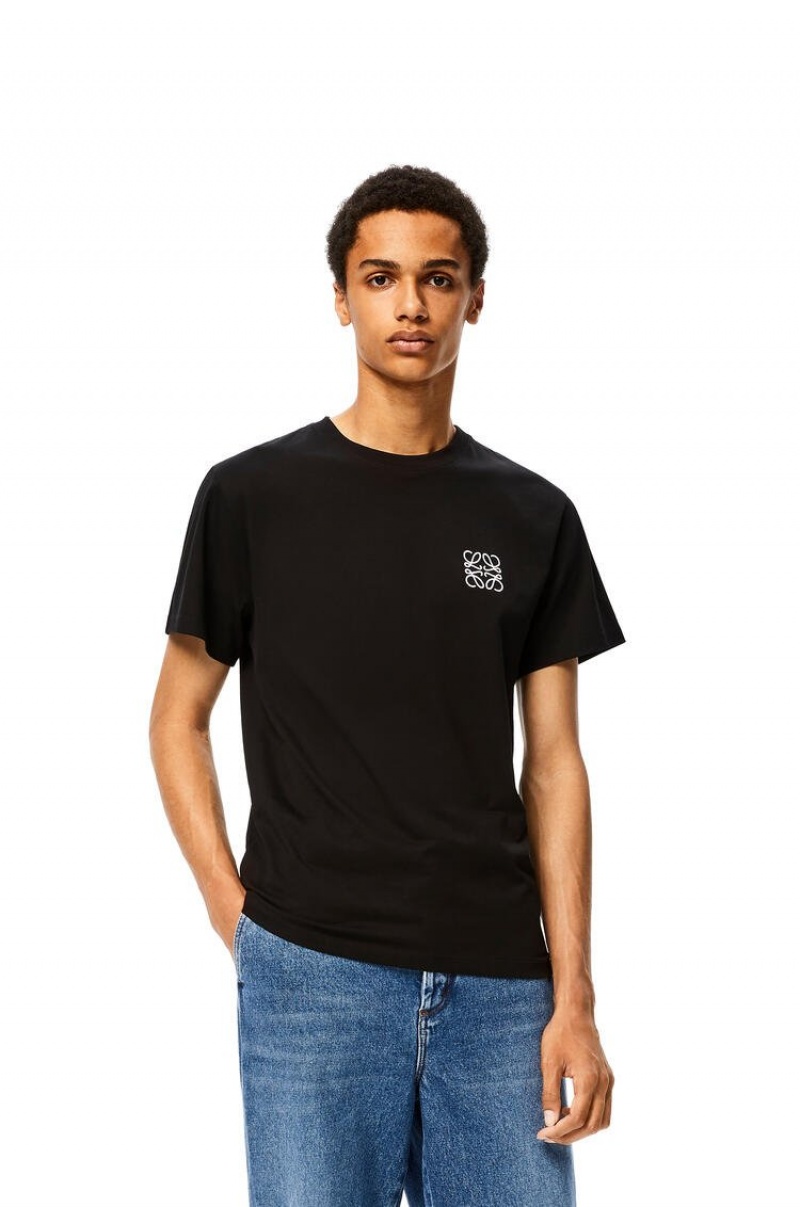 Camiseta Loewe Anagram embroidered t-shirt in cotton Hombre Negras | 654JWIVKR