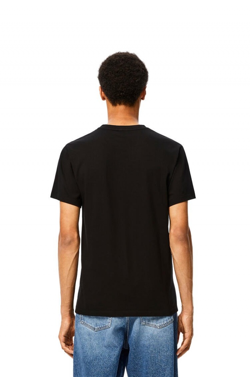 Camiseta Loewe Anagram embroidered t-shirt in cotton Hombre Negras | 654JWIVKR