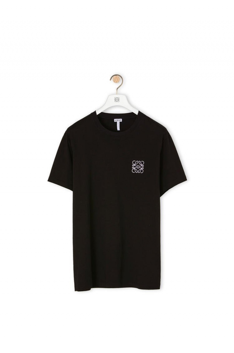 Camiseta Loewe Anagram embroidered t-shirt in cotton Hombre Negras | 654JWIVKR