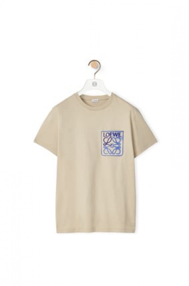 Camiseta Loewe Anagram fake pocket T-shirt in cotton Hombre Gris | 605TCHDJS