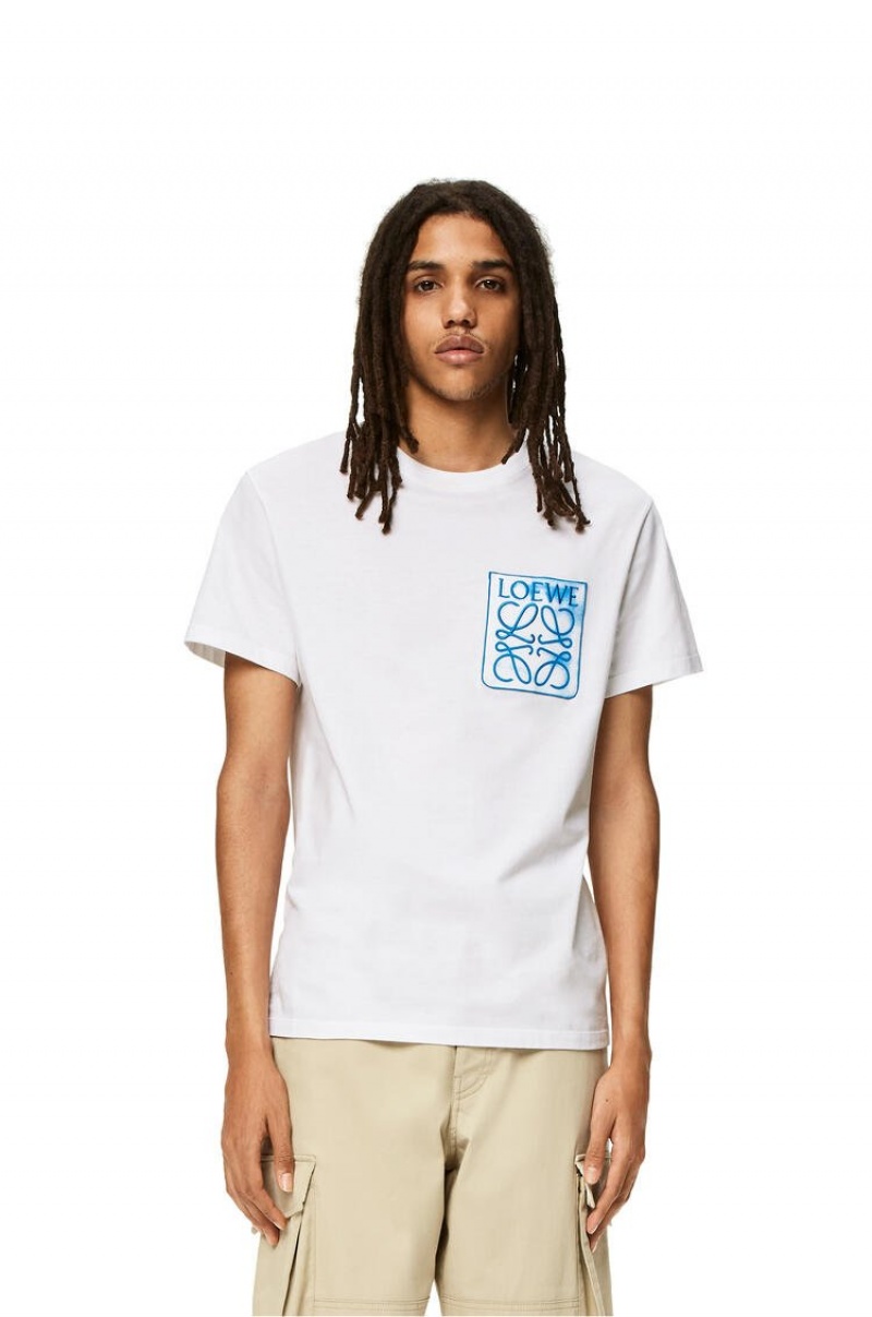 Camiseta Loewe Anagram fake pocket T-shirt in cotton Hombre Blancas | 214EPCIHW