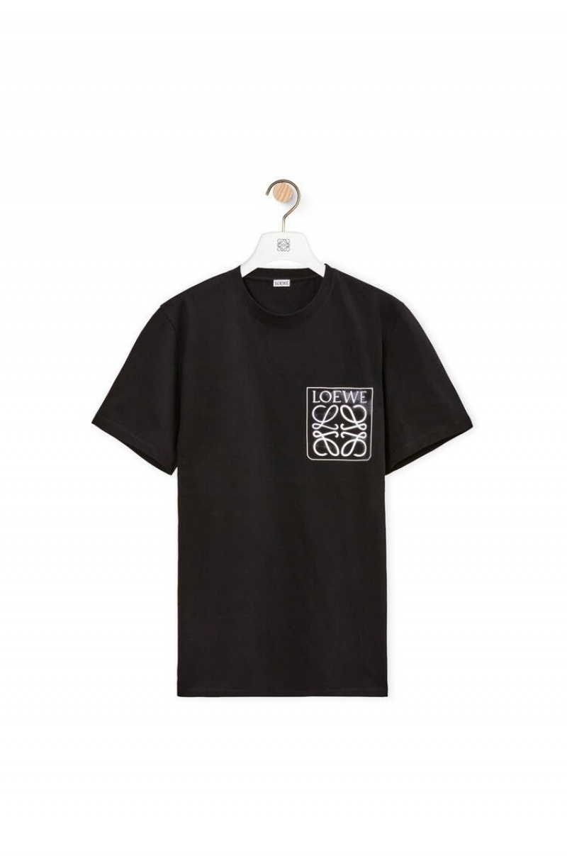 Camiseta Loewe Anagram fake pocket T-shirt in cotton Hombre Negras | 623KBIFML