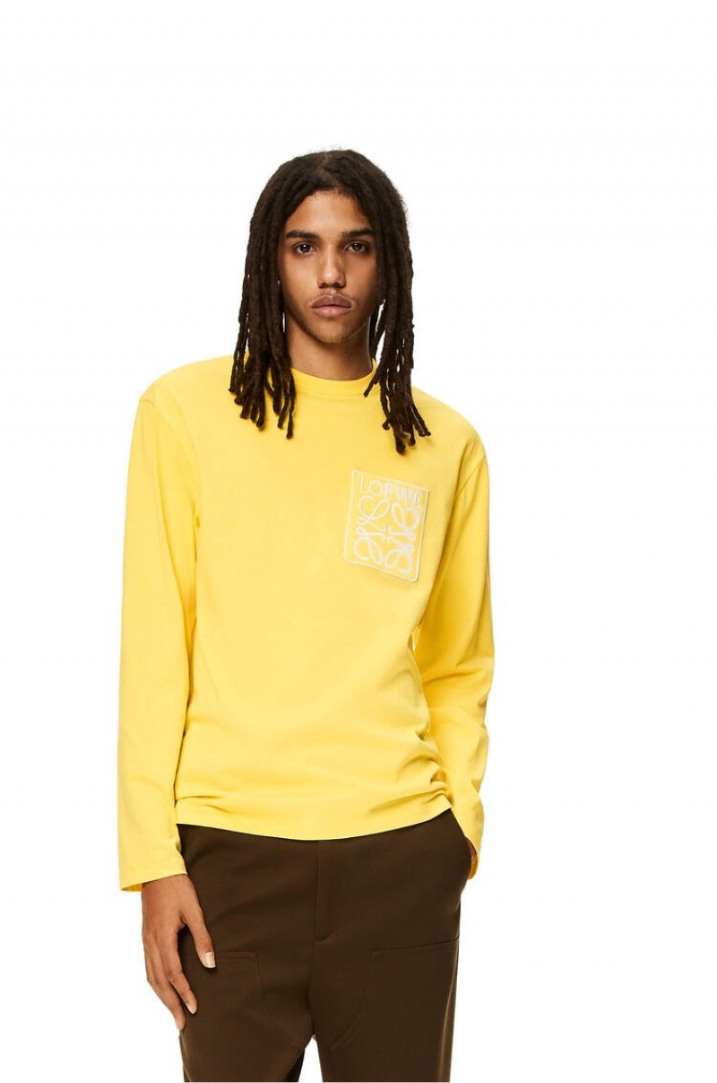 Camiseta Loewe Anagram fake pocket long sleeve T-shirt in cotton Hombre Amarillo | 214ZKMLOB