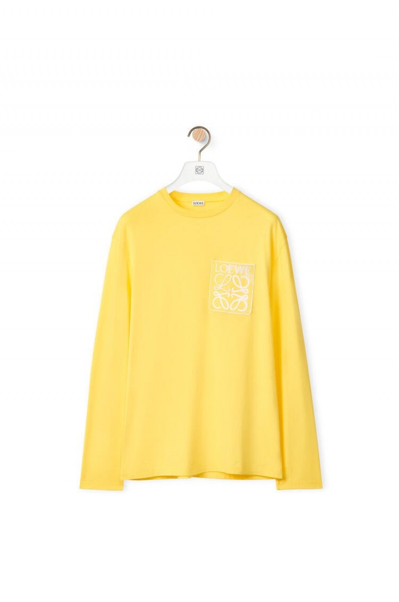 Camiseta Loewe Anagram fake pocket long sleeve T-shirt in cotton Hombre Amarillo | 214ZKMLOB